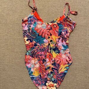 Caribbean Joe Floral One-Piece Swimsuit Women’s Medium Adjustable Tropical Print